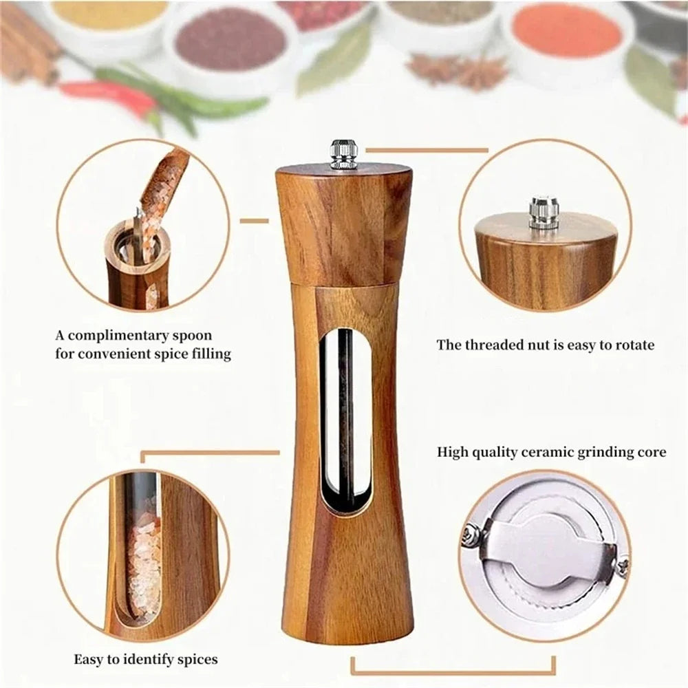 Wooden Salt & Pepper Grinder Mill Set | Adjustable Ceramic