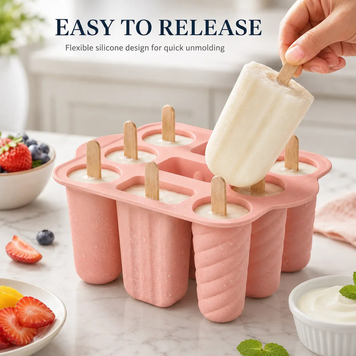 Silicone Popsicle Mold 9/10 Cavity + 50 Wooden Sticks | Ice Pop