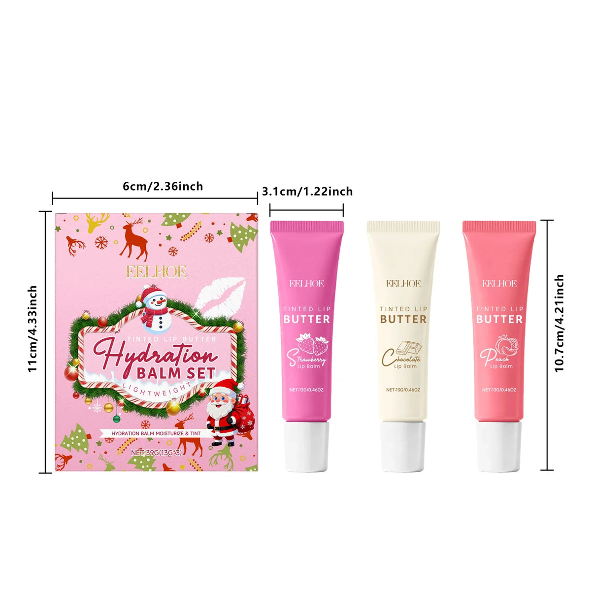 EELHOE Tinted Lip Balm Set – 3-Pack Moisturizing Gift Box