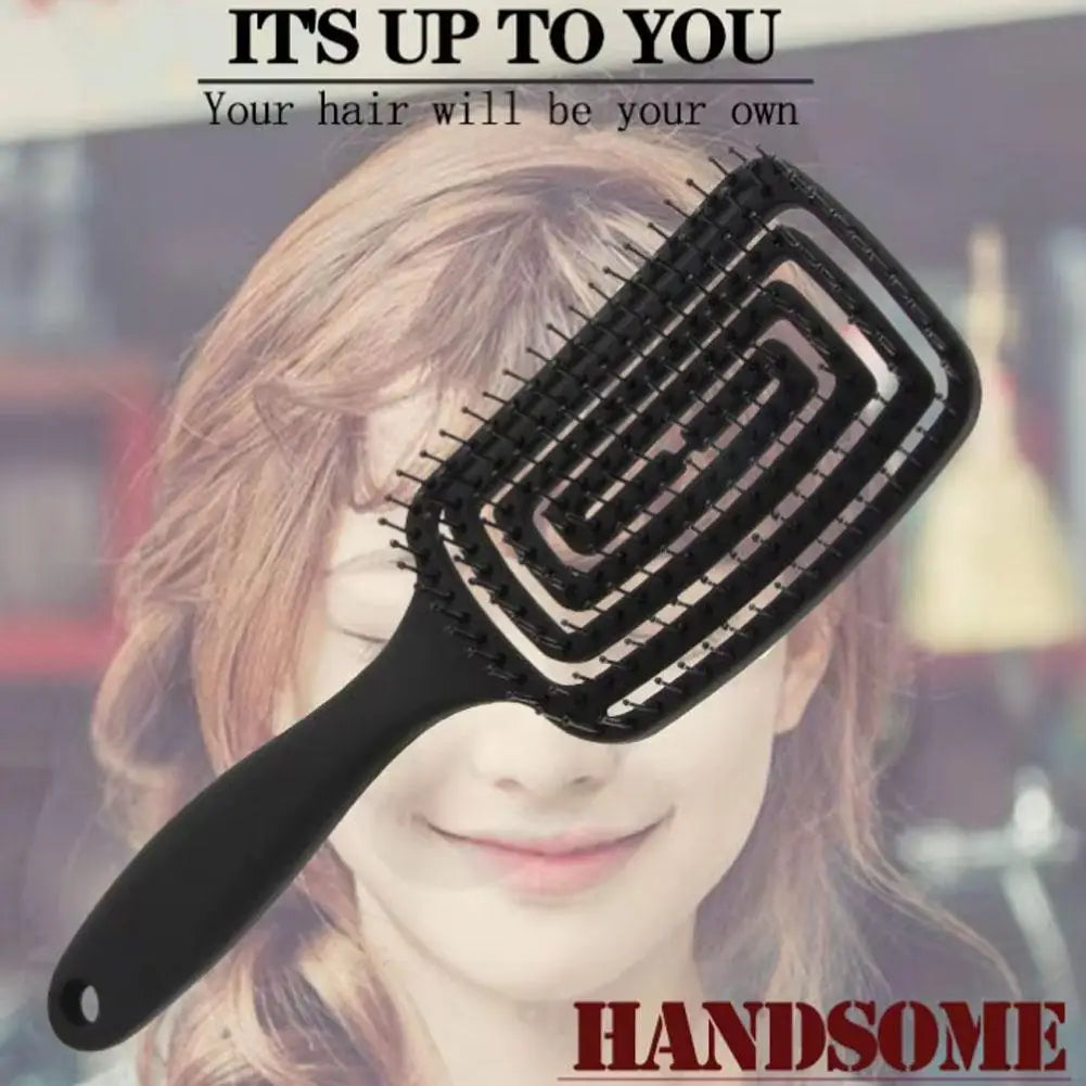 Hollow-Out Curved Detangling Brush – Scalp Massage & Volumizing
