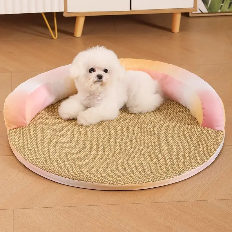 Summer Cooling Pet Bed Detachable Rattan Mat Ice Silk Cat Dog All