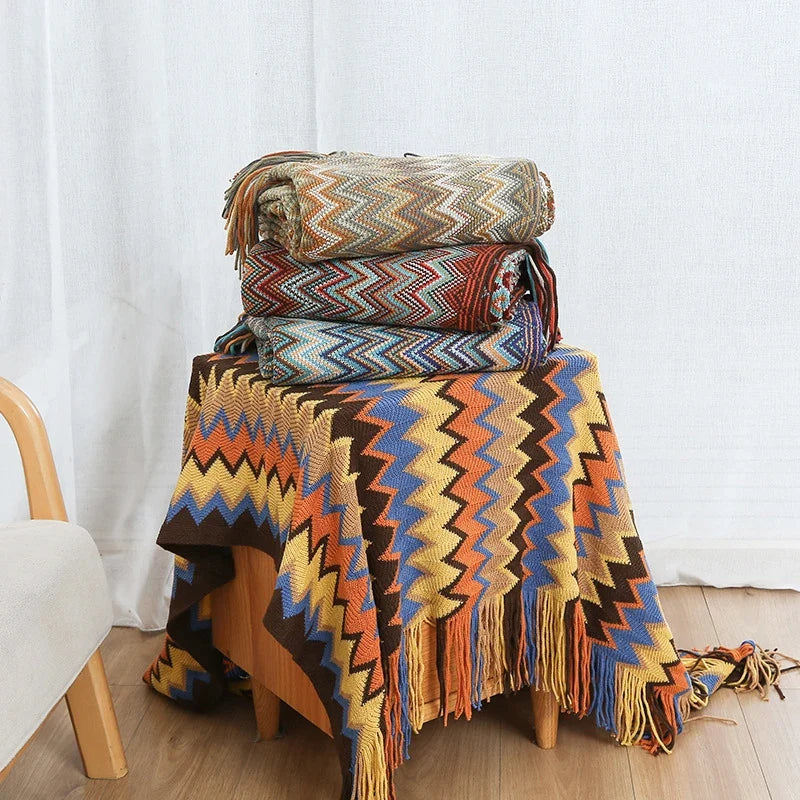 Battilo Boho Knit Throw Blanket with Tassels | Lightweight Sofa Throw
