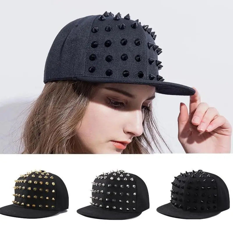 Rivet Stud Baseball Cap – Punk Rock Y2K Unisex Flat Brim Hat