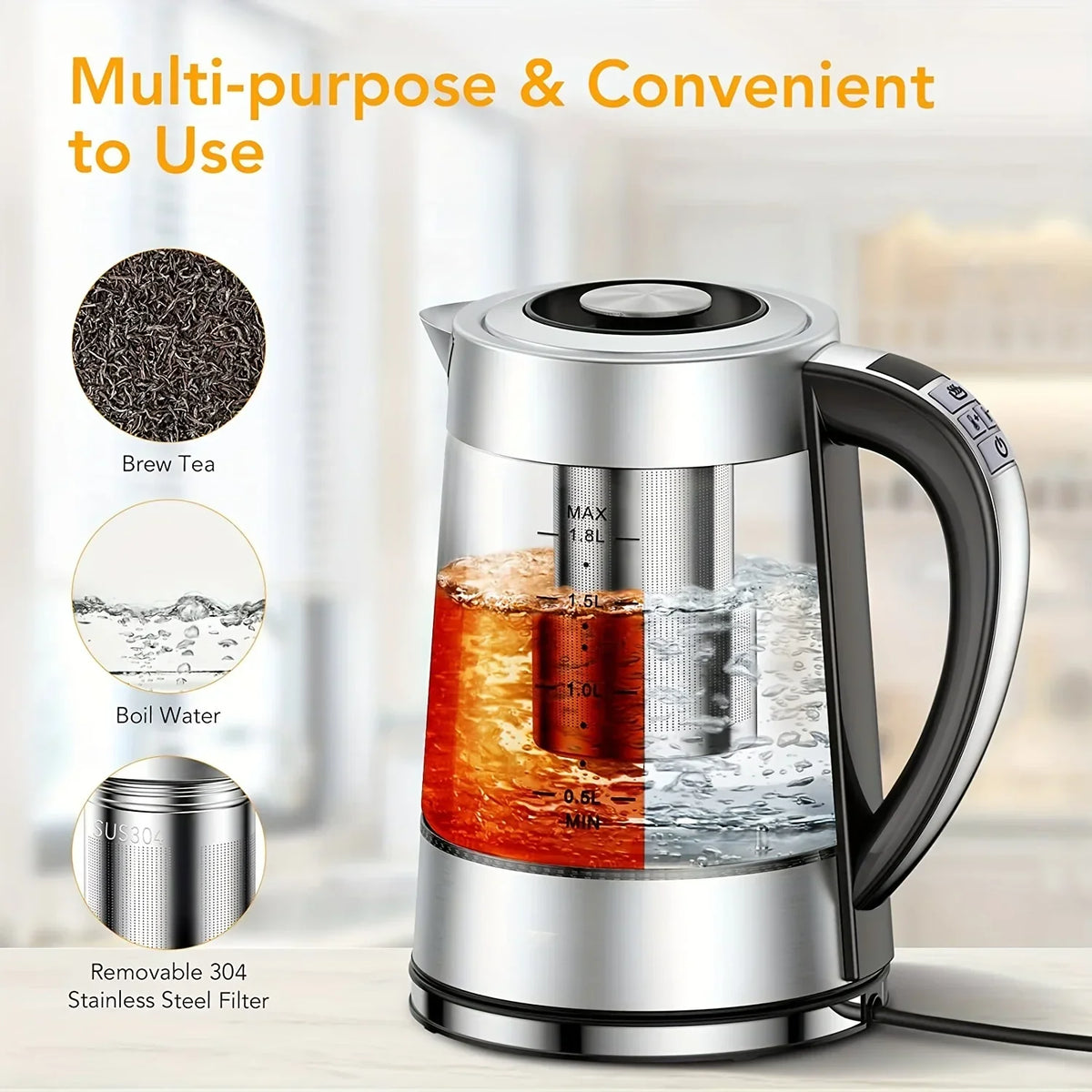 URGGU 1.8L Electric Kettle – 12 Temps & 24Hr Keep Warm