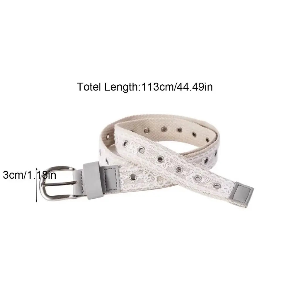 Korean Y2K Lace Canvas Waist Belt Metal Buckle – Beige