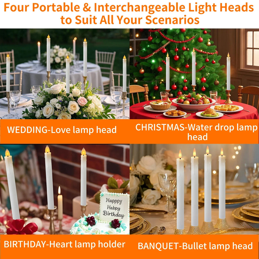 12 LED Rechargeable Flameless Taper Candle Battery Operated Remote
