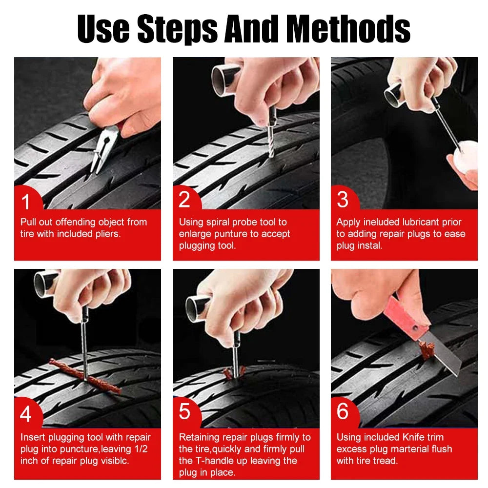 45-Piece Tubeless Tire Repair Kit – Car, Bike & Motorcycle
