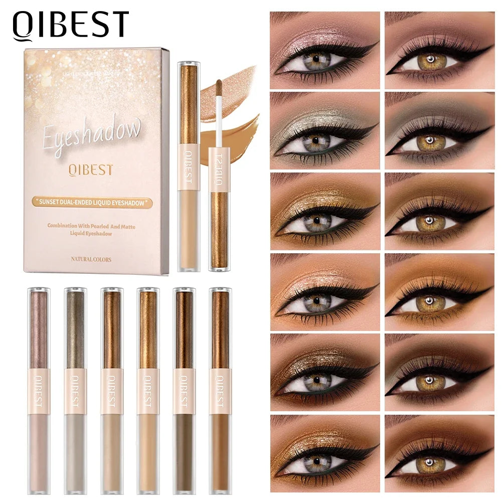 QiBest 2-in-1 Matte & Shimmer Liquid Eyeshadow Set – 6 Pcs