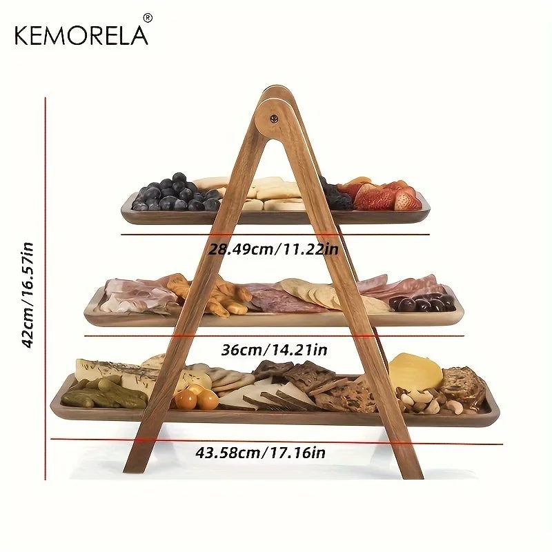 3-Tier Wooden Serving Tray | Rectangle Cupcake Stand & Platter