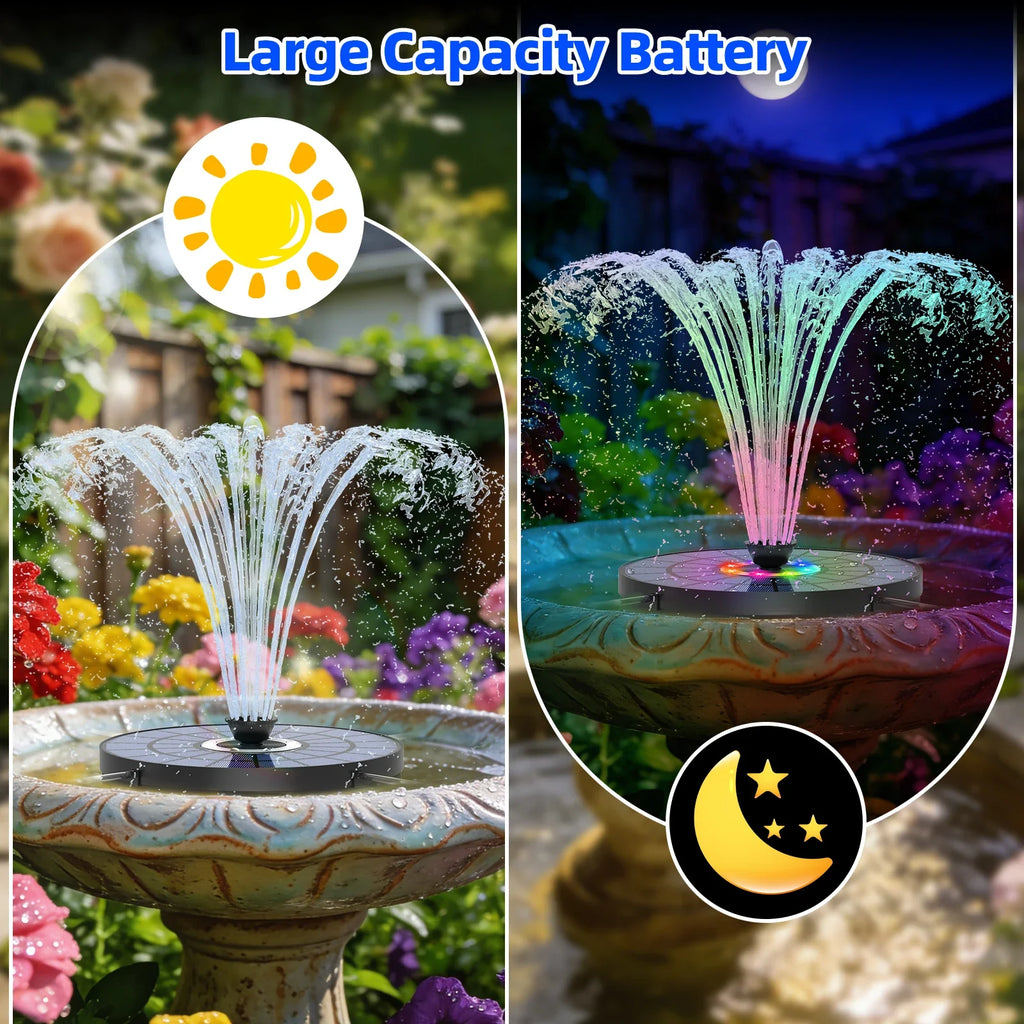 5.5W Solar Water Fountain – 8 LED Lights & 8 Nozzles, Battery