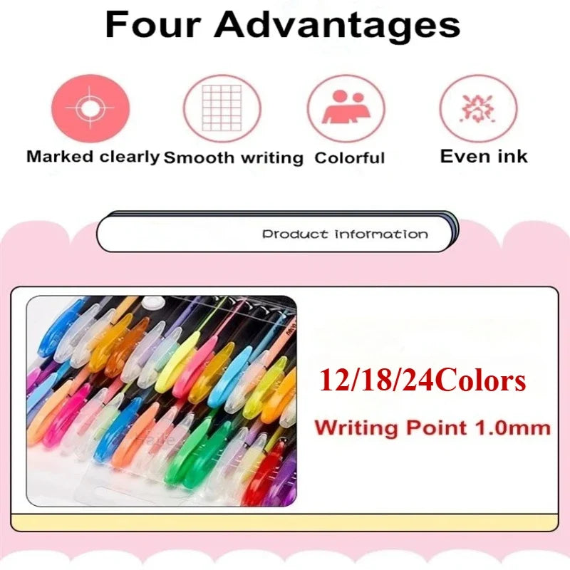 Metallic Glitter Gel Pens 12/18/24 Pc Set with Refills | Art Markers