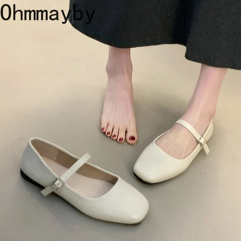 Women's Square Toe Ballet Flats – Mary Jane Buckle Shoes