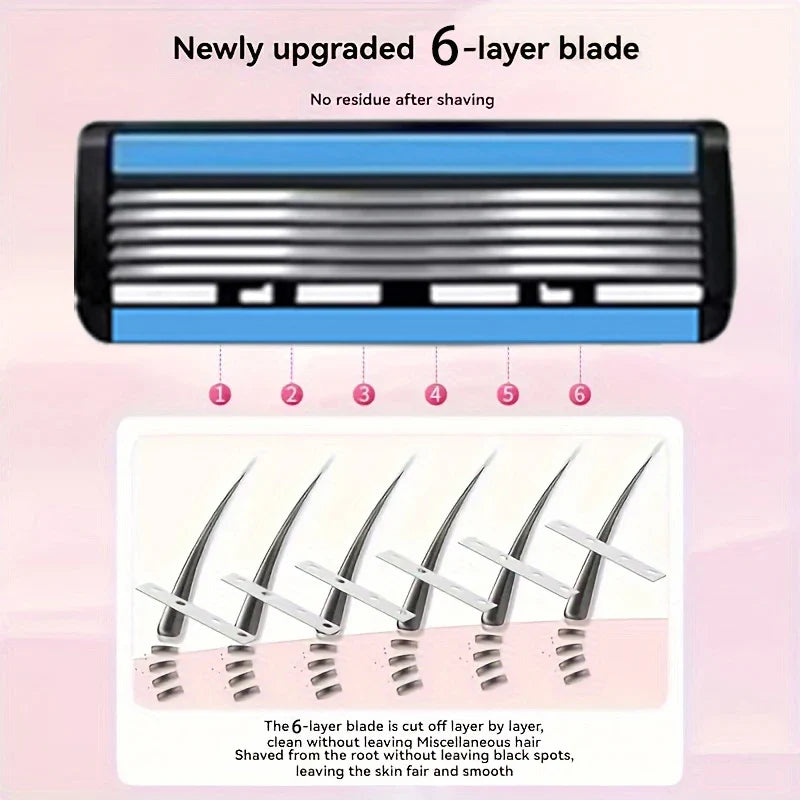 Men's 6-Blade Manual Razor | Non-Slip Handle & Refills