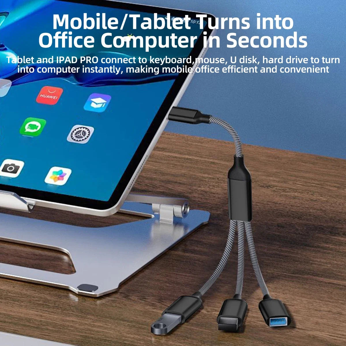 3-in-1 USB-A & Type-C Splitter Cable Hub Adapter 28cm