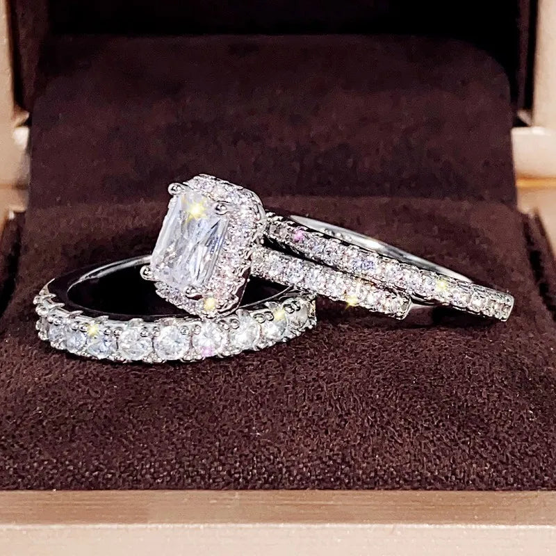 Huitan 3-Piece Cubic Zirconia Bridal Ring Set for Women