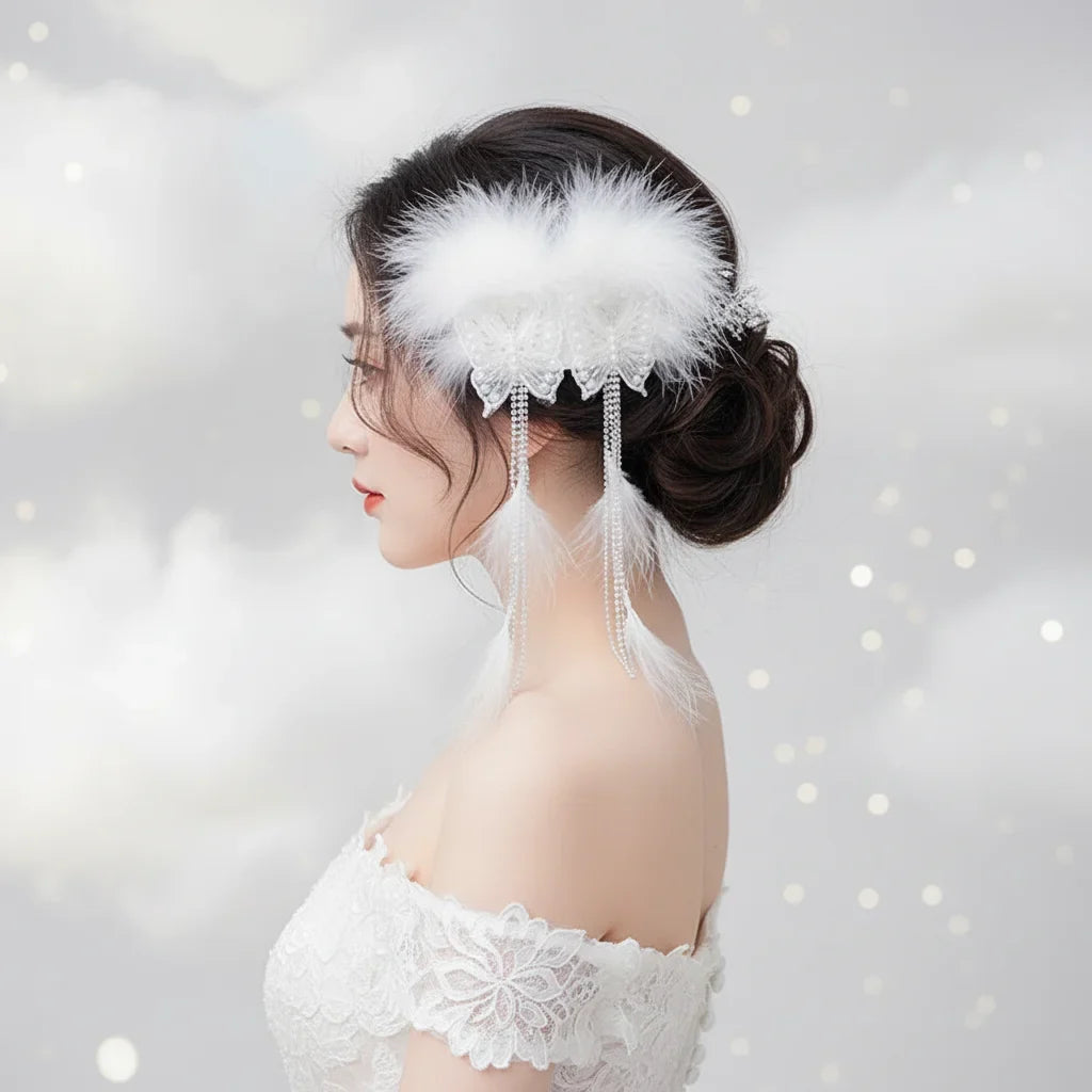 Feather Butterfly Hair Clip – Elegant Fringe Headwear for Women