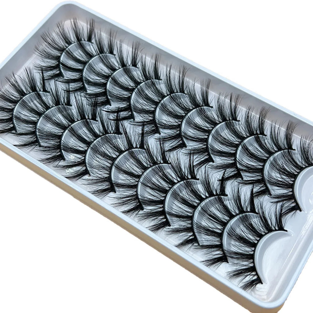 10 Pairs Fluffy False Eyelashes | 3D Wispy D Curl Strip Lashes