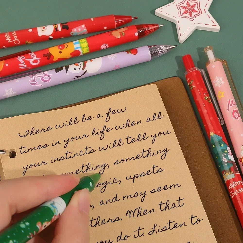 10-Pack Christmas Cartoon Gel Pens 0.5mm Black Ink | Press Pens