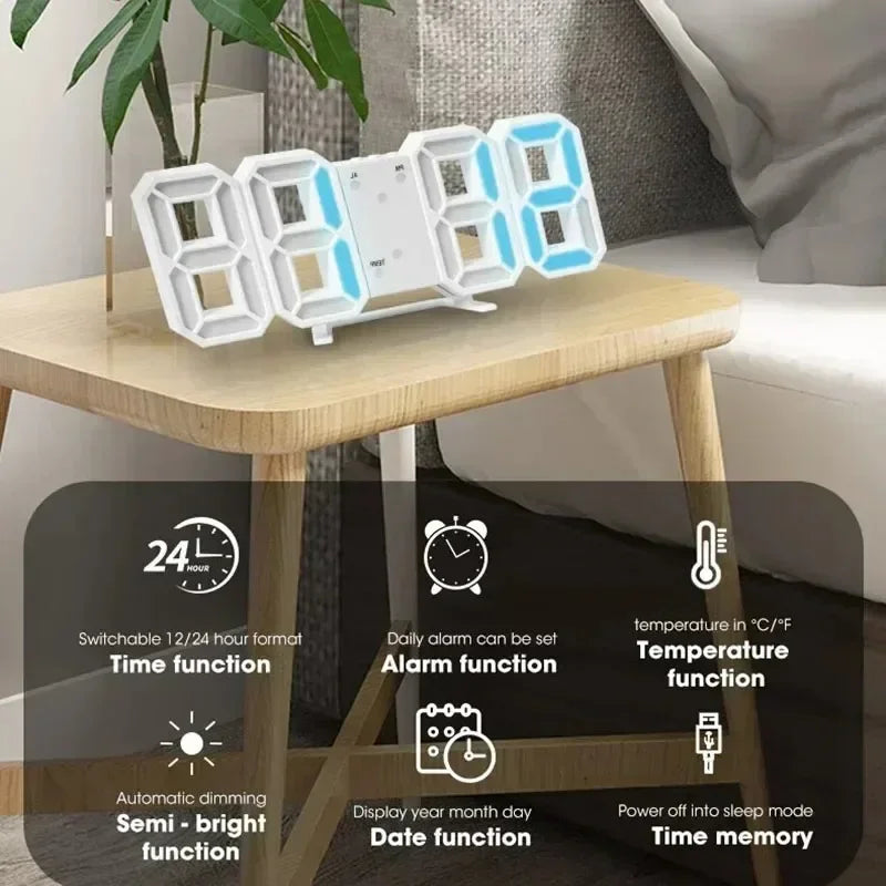 3D LED Digital Desk Clock – Alarm, Date & Temperature