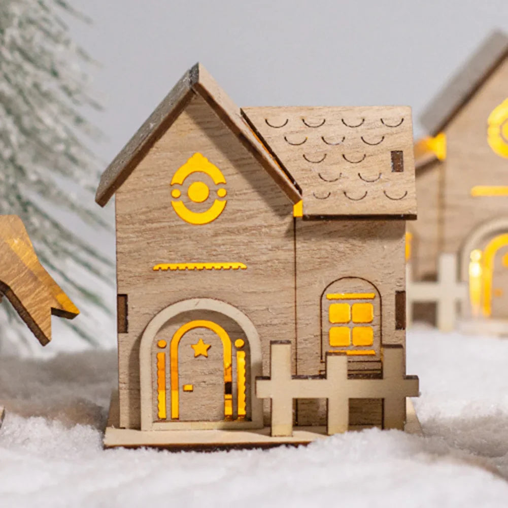 Battery-Powered Wooden Log Cabin Christmas Ornament