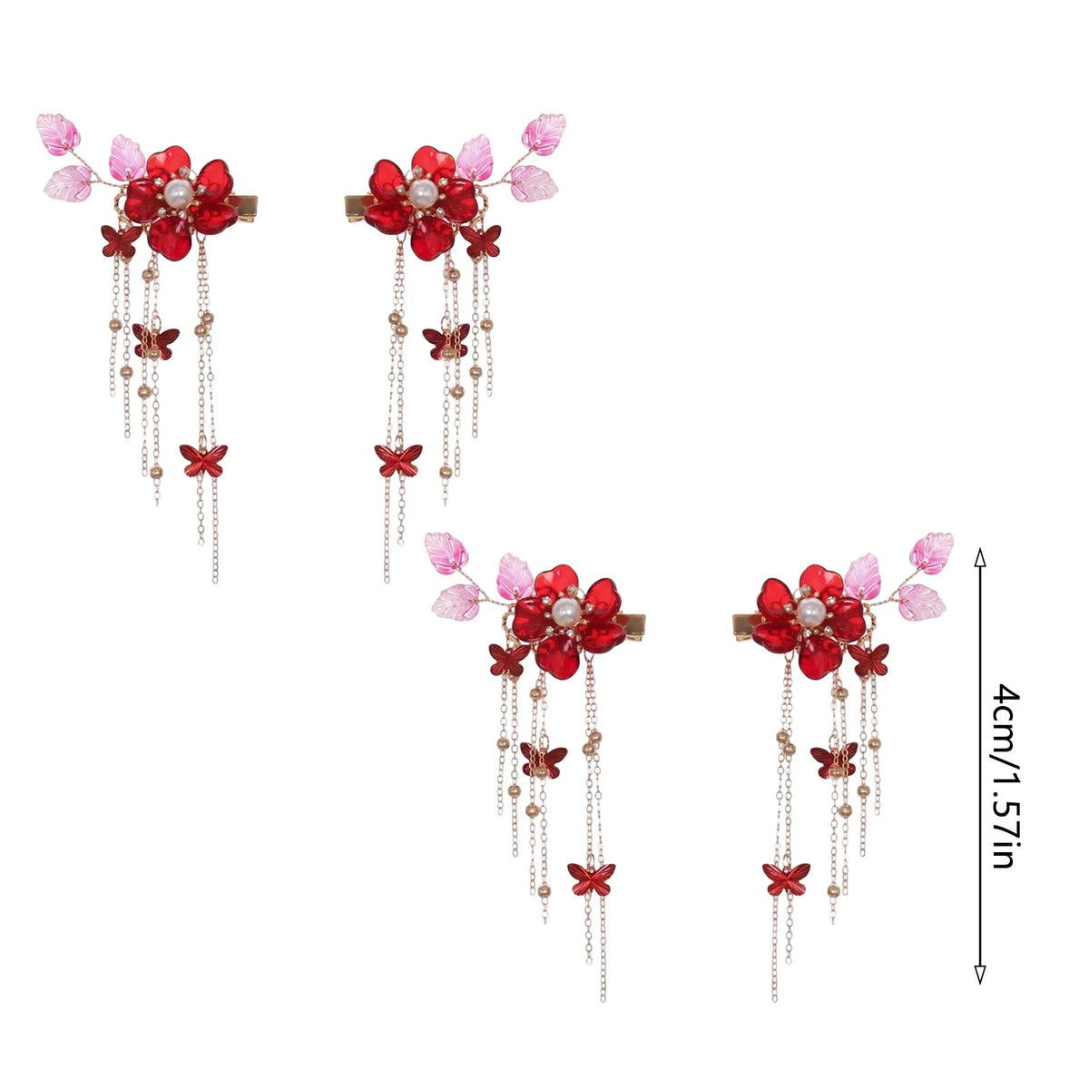 Butterfly Crystal Tassel Hair Clips 2 Pairs – Alloy Barrettes