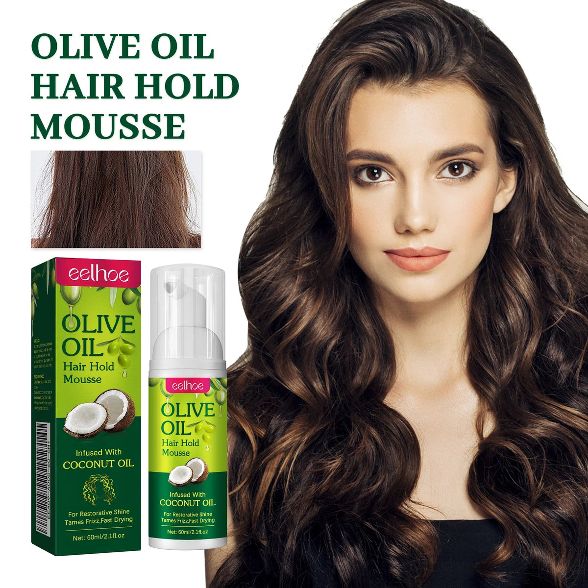 EELHOE Olive Oil Hair Mousse – Curl Hold & Frizz Control