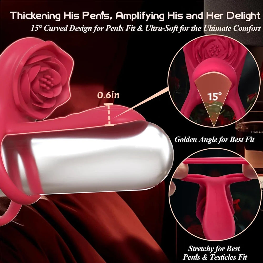 Rose Penis Ring Vibrator Female G-spot Clitoral Stimulation Male