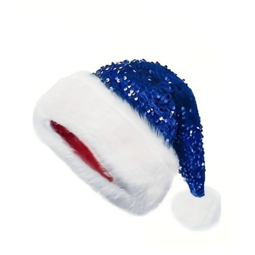 Red Glitter Sequin Santa Hat – Soft Velvet Unisex Xmas Cap