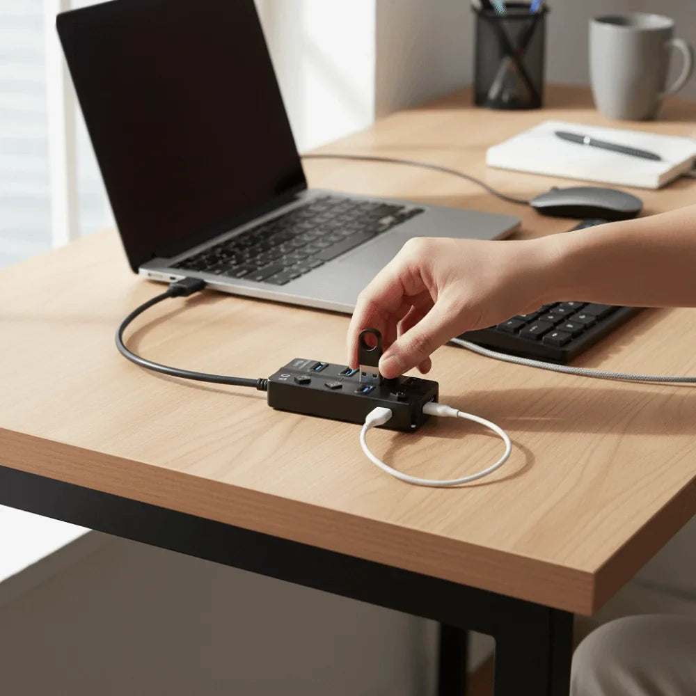 4-Port USB 3.0 Hub 5Gbps with Switch & Long Cable