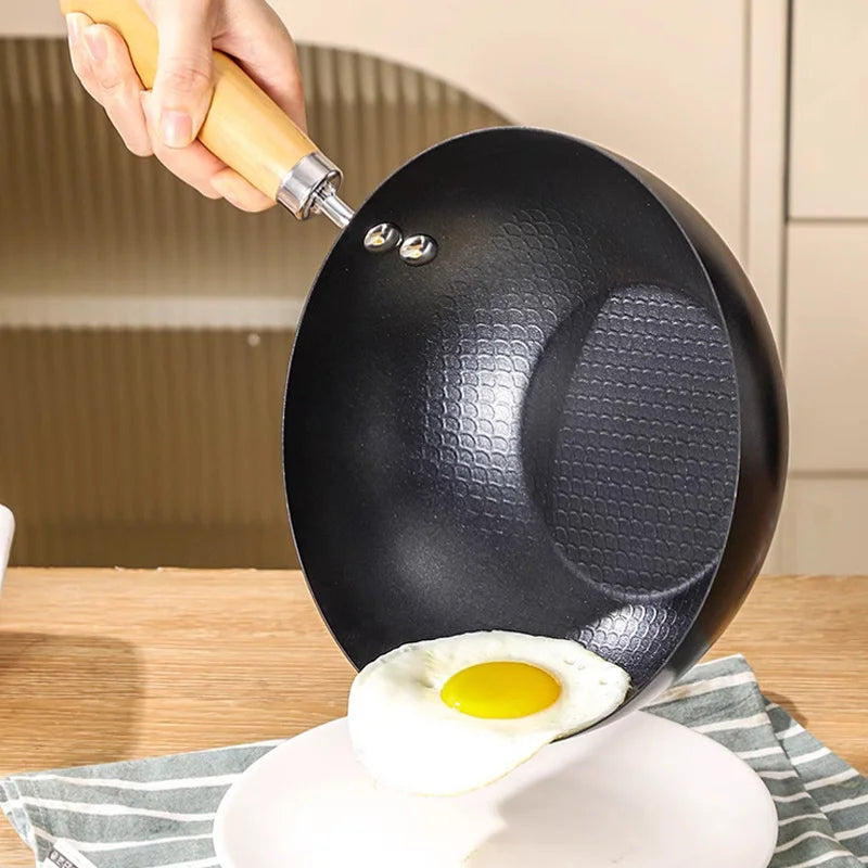 CHANSUNRUN 26cm Cast Iron Non-Stick Wok Fry Pan | Gas & Induction