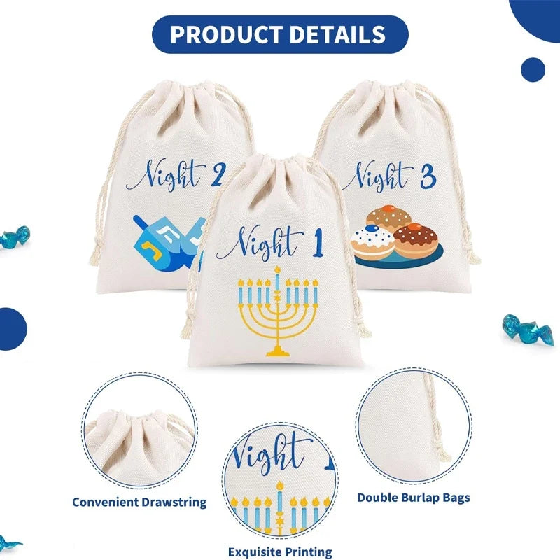 8-Night Hanukkah Countdown Advent Calendar Drawstring Gift Bags