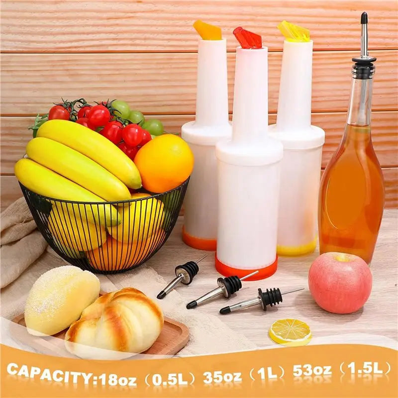 8-Pack 34 Oz Colorful Juice Pouring Bottles | Bar Dispensers