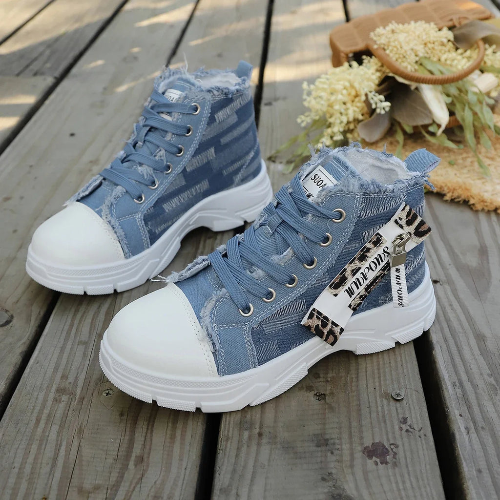 UXST Women's Canvas High-Top Sneakers | Thick Sole Casual Shoe