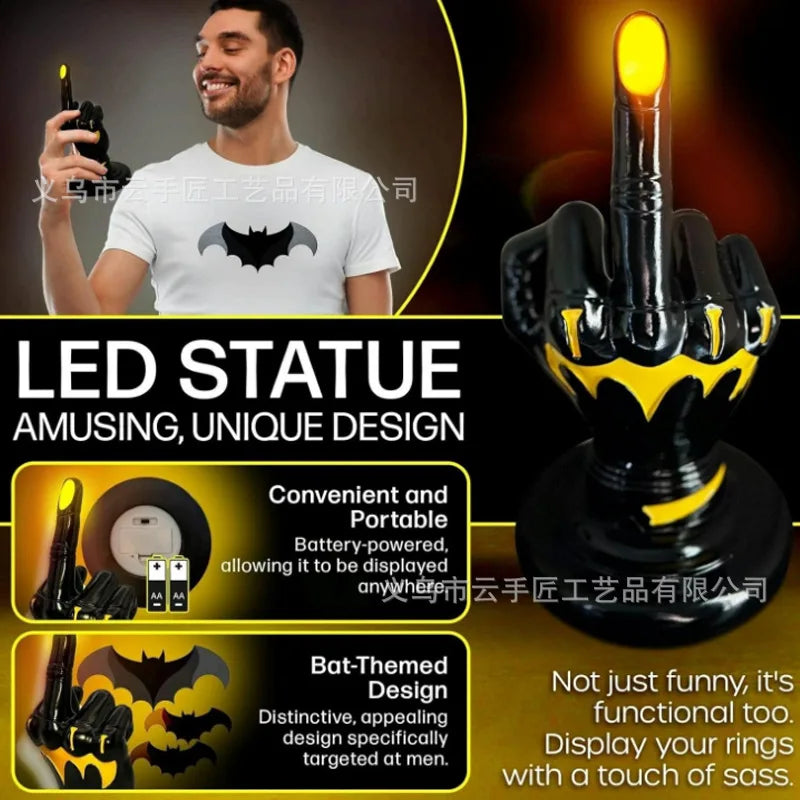 Resin Middle Finger Statue LED Light Bold Desktop Patio Ornament