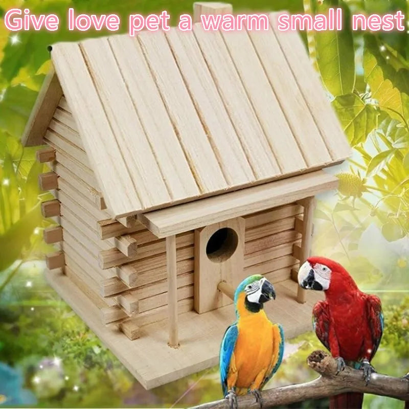 Wooden Bird House Nest Box for Parrot, Cockatiel & Swallow