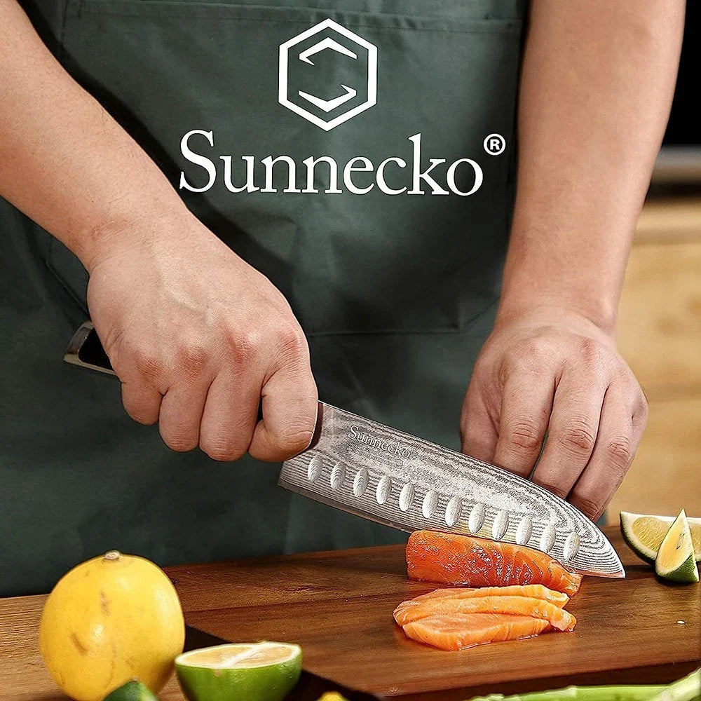 Sunnecko 7"/5" Damascus Santoku Knife Set VG10 G10 Handle