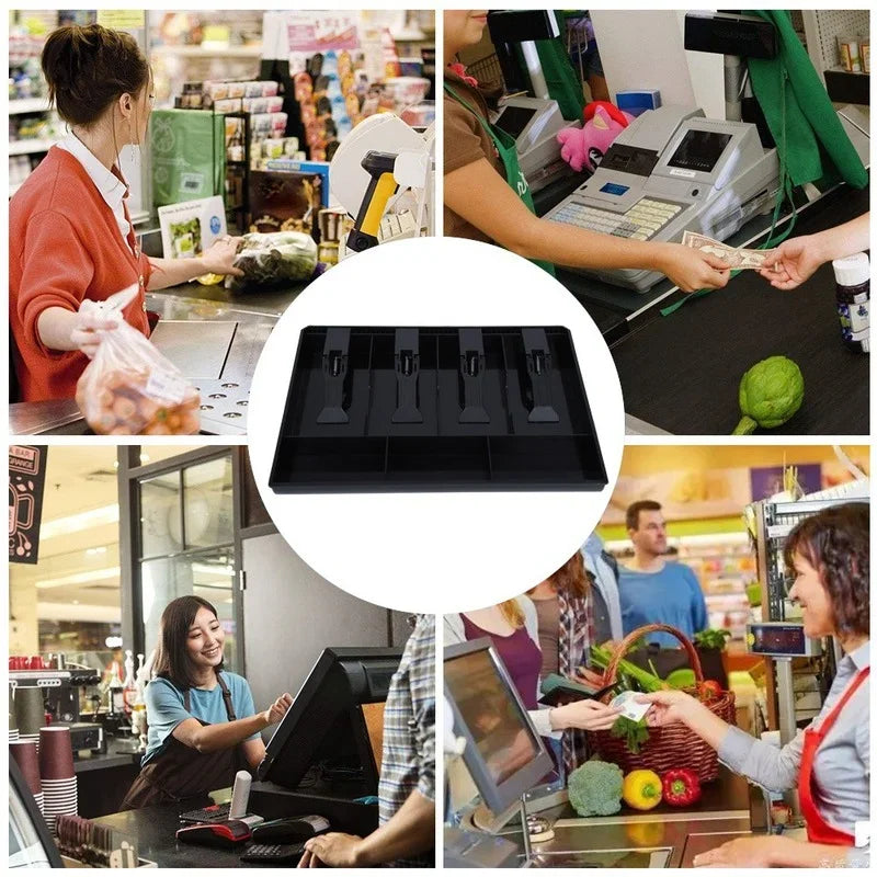 Cash Drawer Insert Tray | 4 Bill 3 Coin Slots & Metal Clip