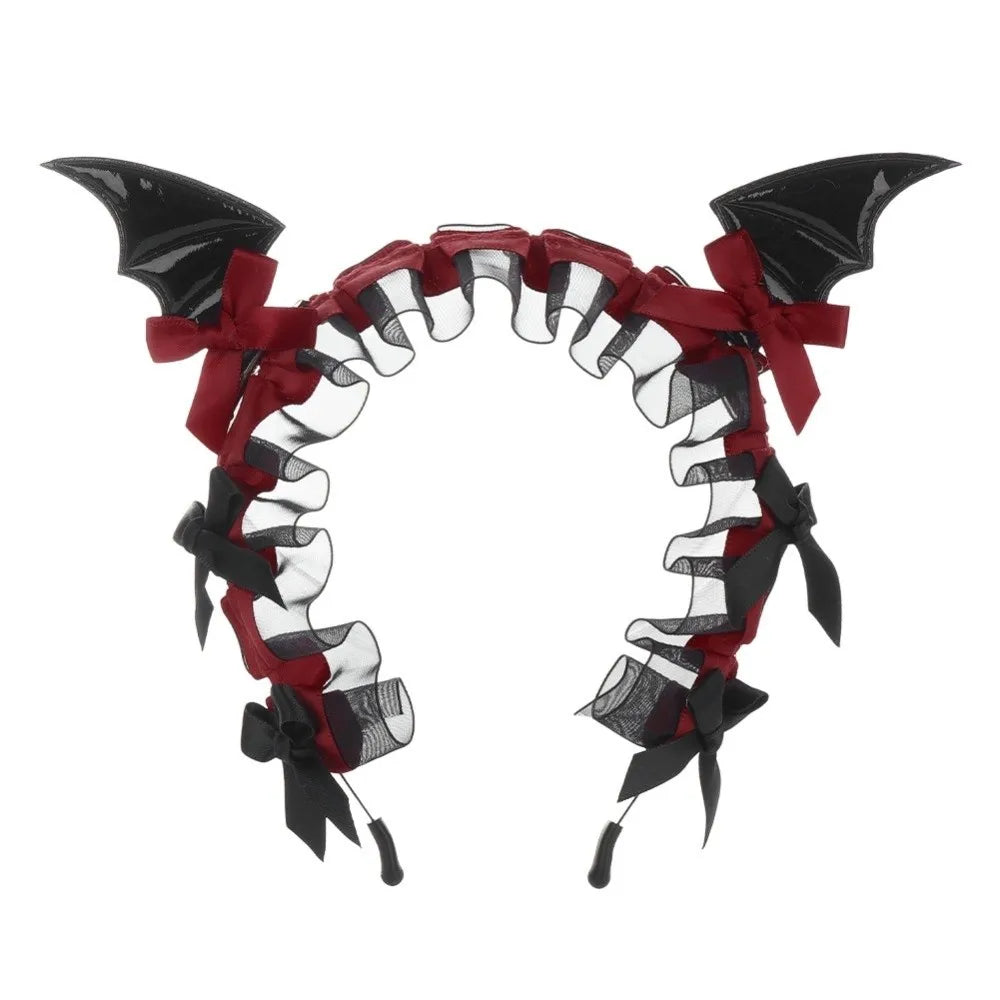 Gothic Bat Ruffle Lace Headband – Punk Bow Cosplay Hair Hoop