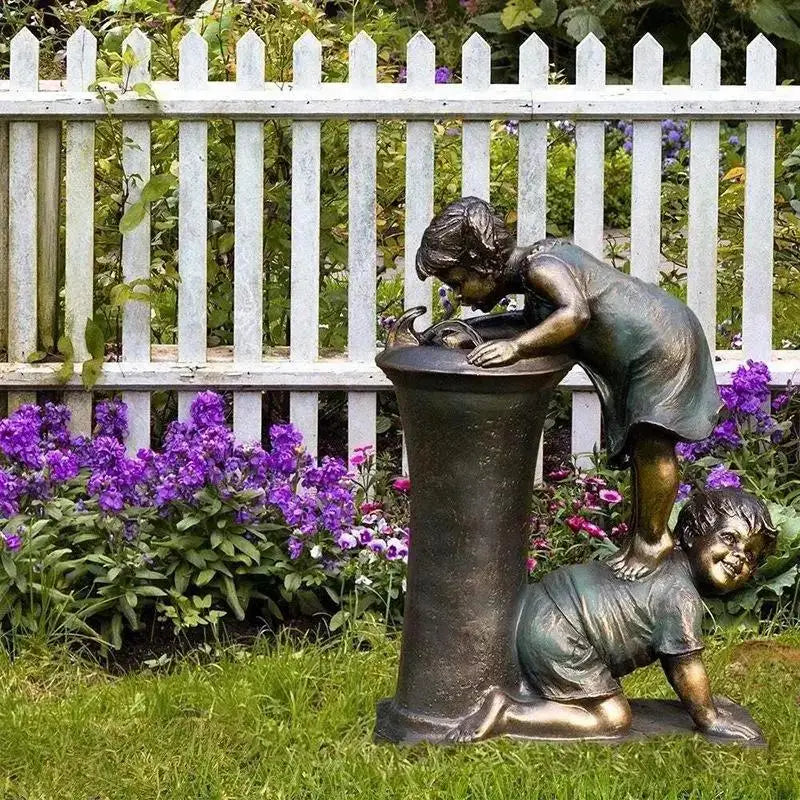 Boy & Girl Water Play Resin Garden Sculpture – 10cm Ornament