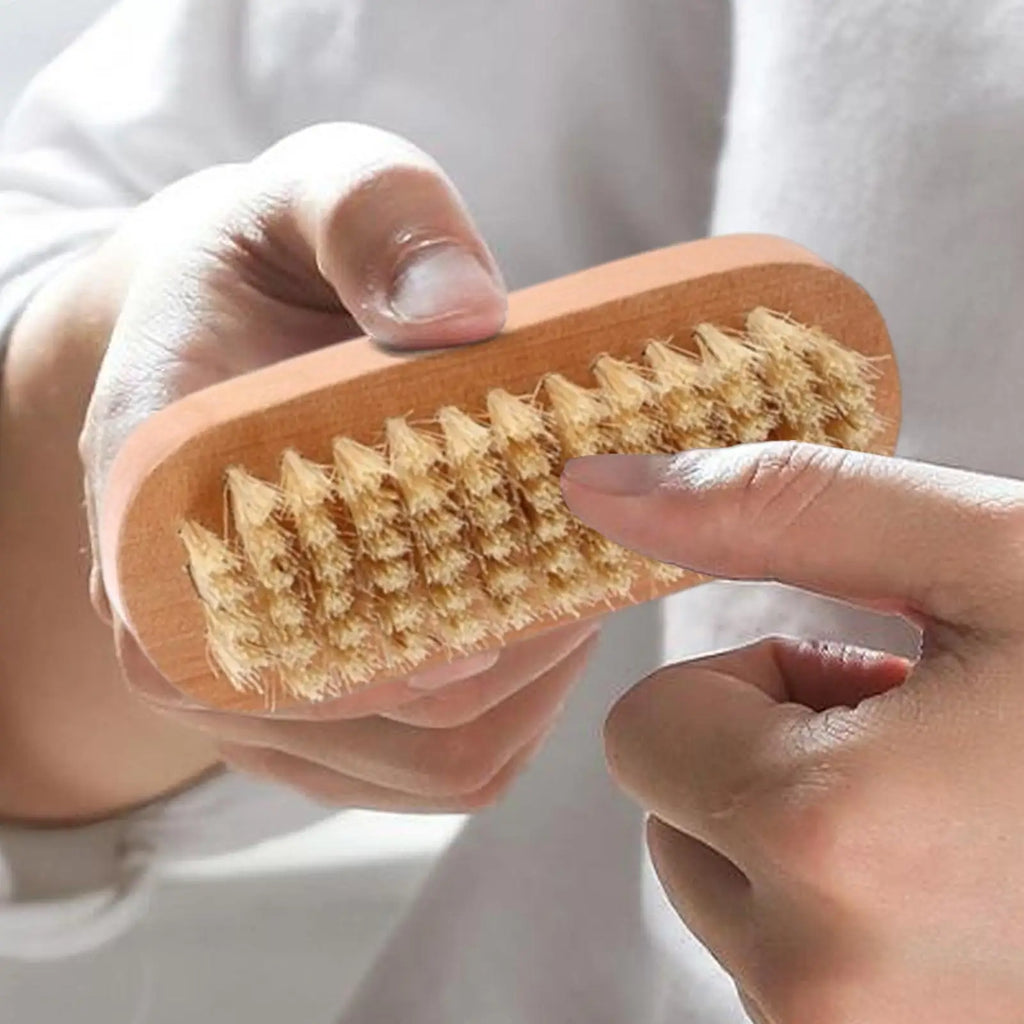 Double-Sided Wooden Nail Brush – Natural Boar Bristle Cleaner