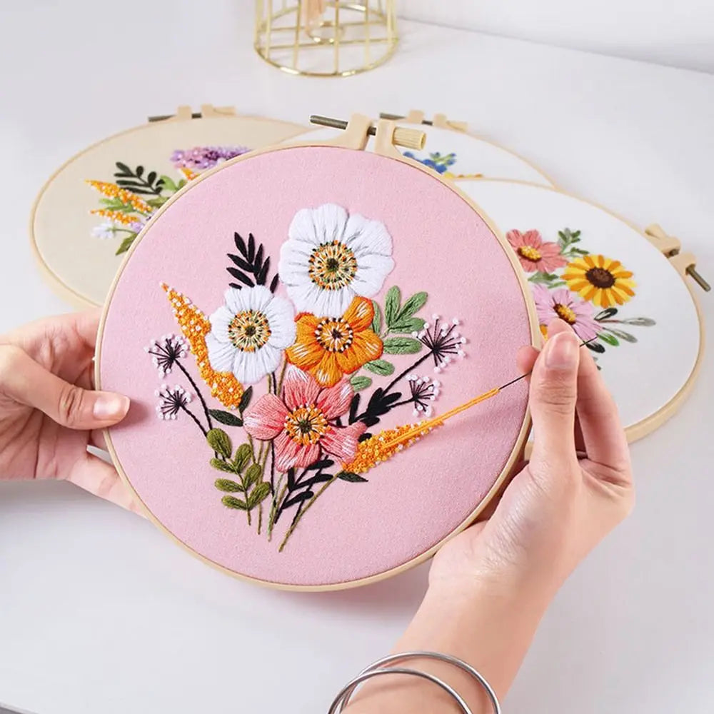 Flower Embroidery Starter Kit – Hoop, Needle & Thread Set