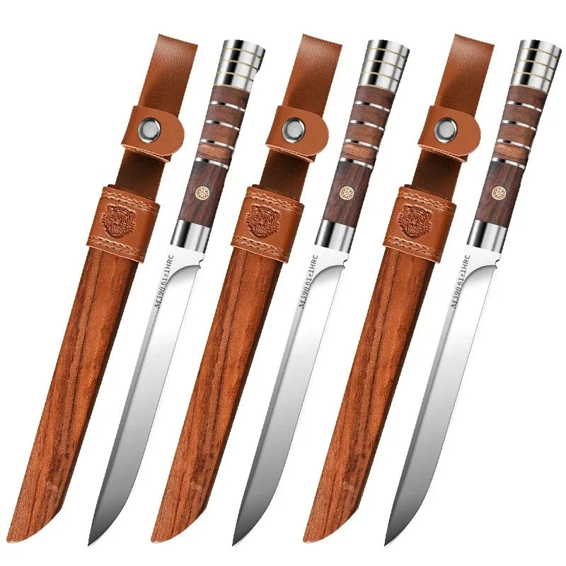 Meat Cutting Knife Set – 5Cr Steel Blade & Wooden Sheath
