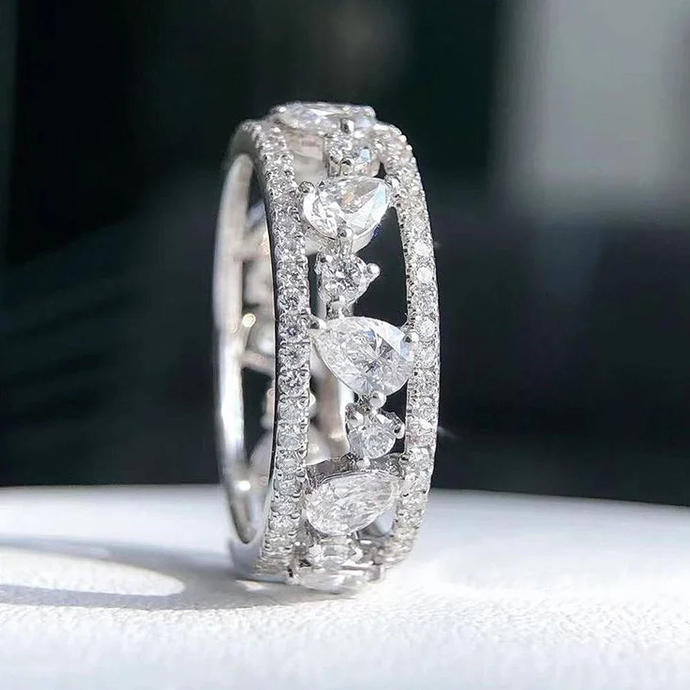 Huitan Women's CZ Eternity Wedding Band Ring – Silver Tone