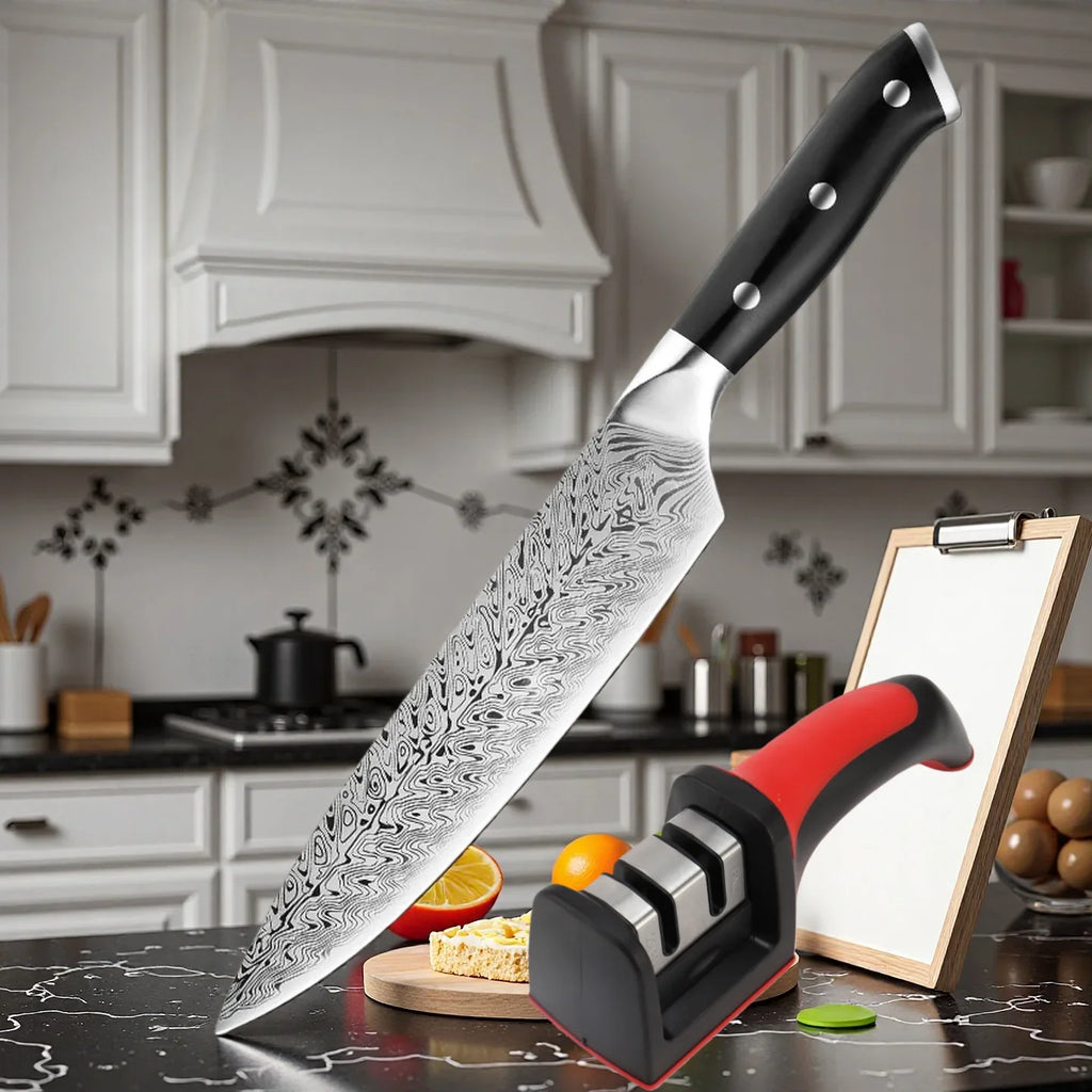 8-Inch Chef's Knife – Laser-Pattern Stainless Steel Blade