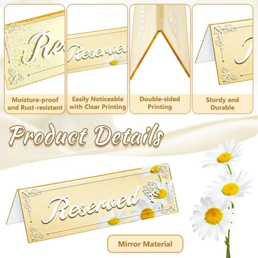 16 Gold Acrylic Reserved Table Signs – Wedding & Party