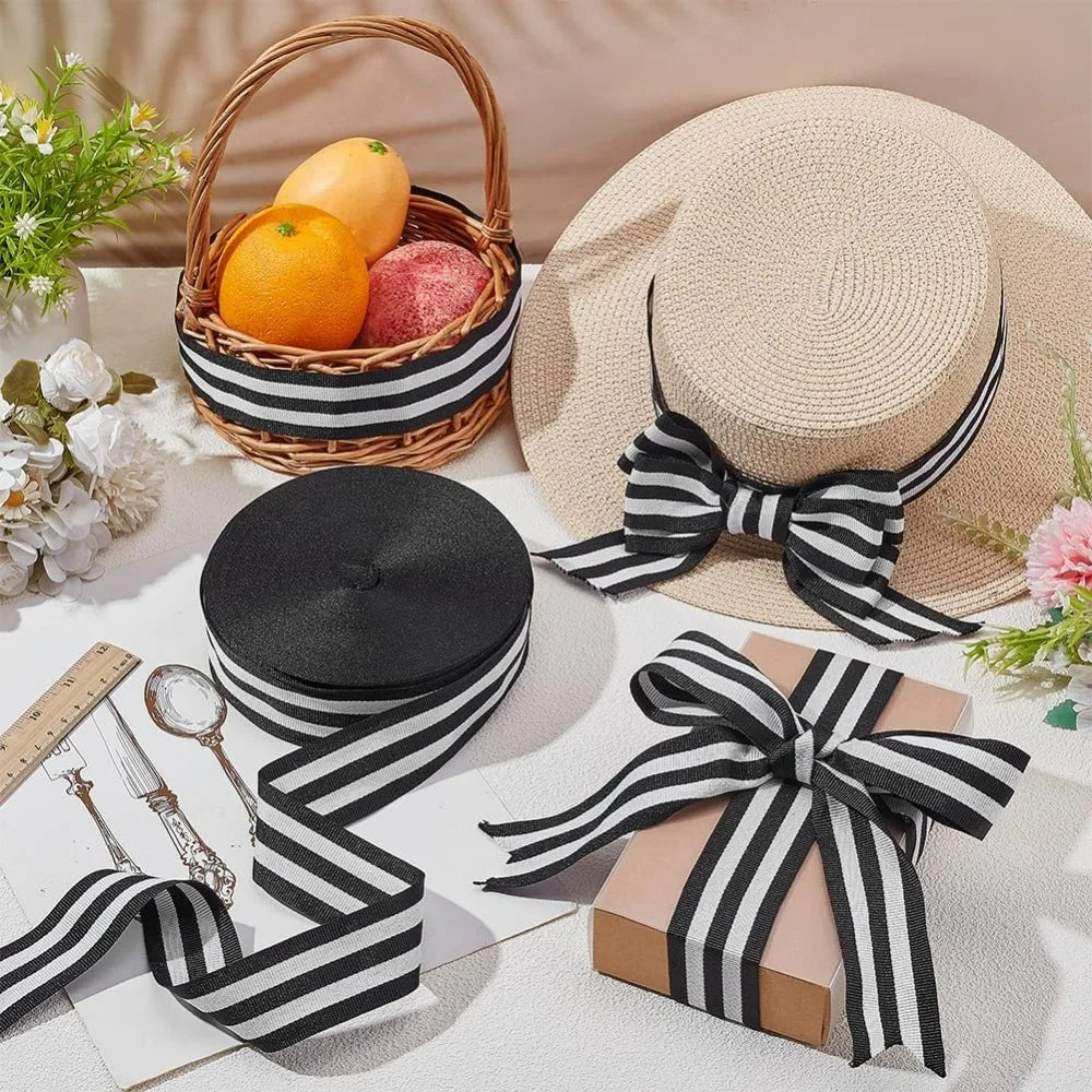 Black & White Striped Grosgrain Ribbon 1.57" – 50 Yards