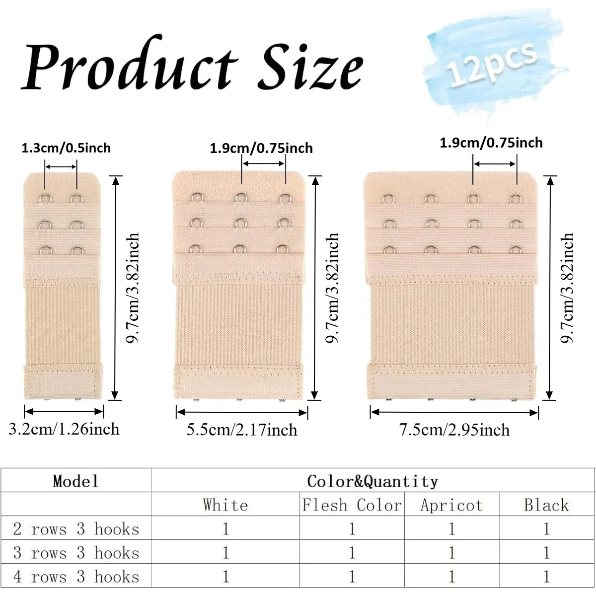 12-Pack Bra Extenders 2/3/4 Hook | Bra Strap Extensions