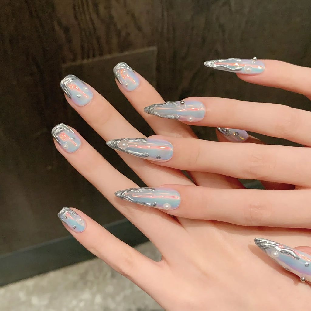 Aurora Purple Press On Nails – Long Almond False Nails 10pc