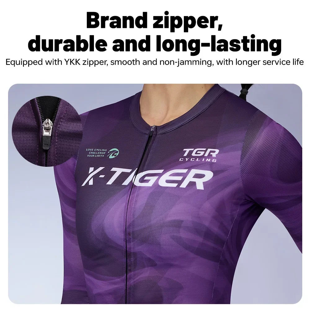 X-TIGER Women's Long Sleeve Cycling Jersey – Purple Pro Fit