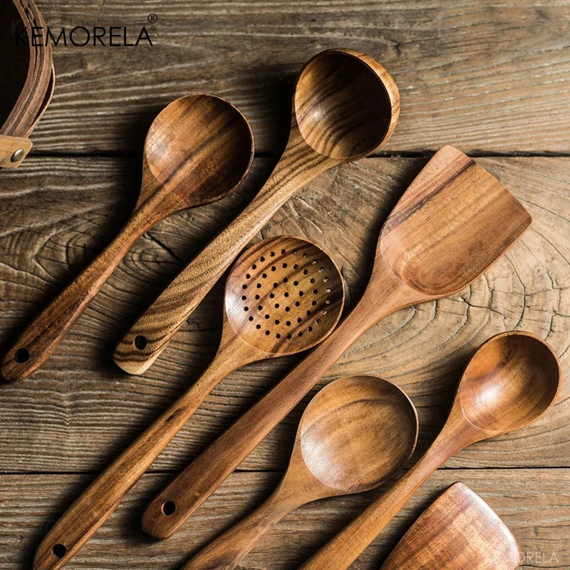 KEMORELA Teak Wood Cooking Spoon – Ladle, Turner & Skimmer